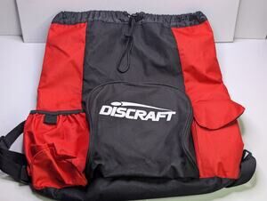 Discraft Disc Golf Drawstring Backpack Bag Red Black Disc Storage Bottle Pocket
